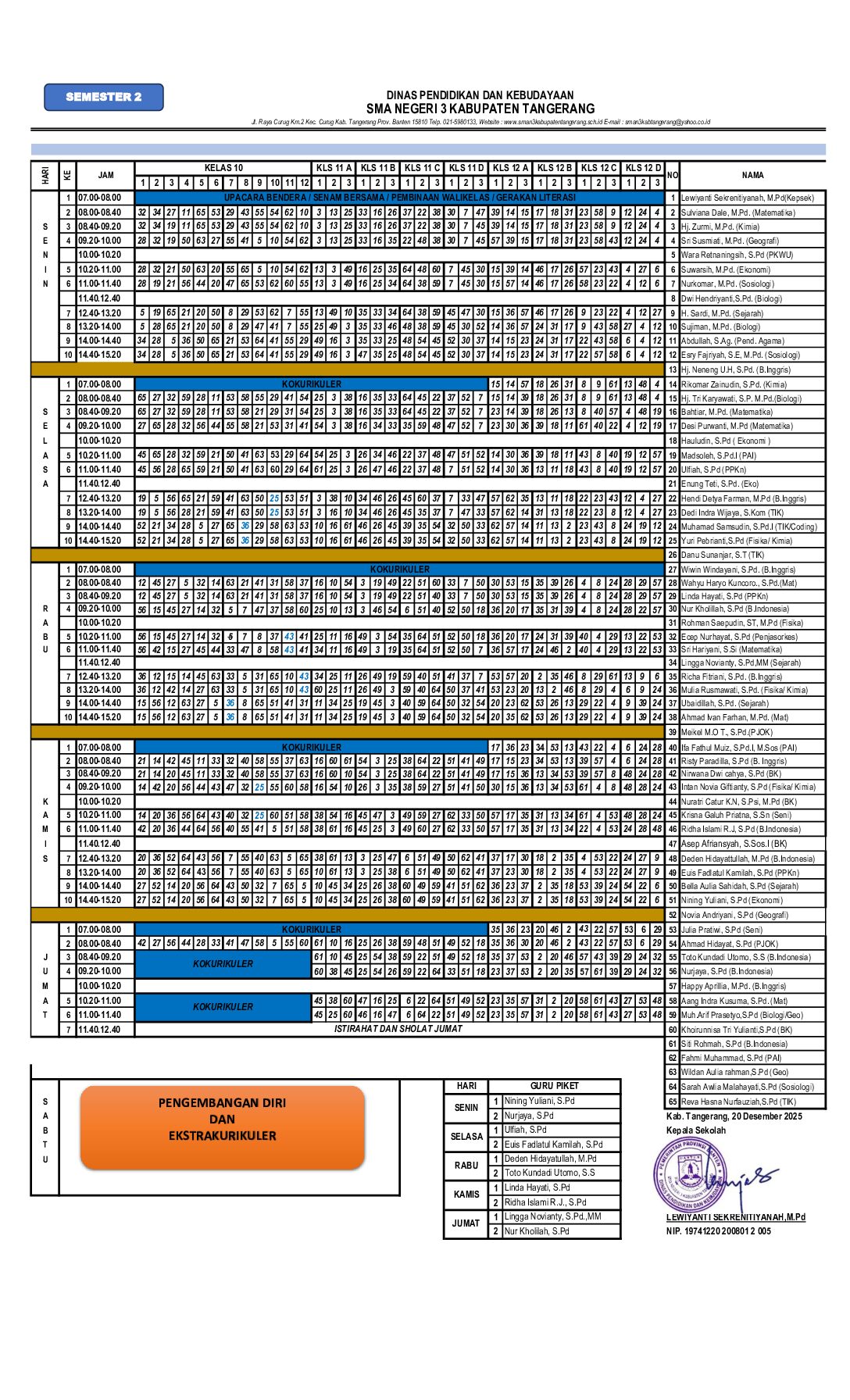 Jadwal Pelajaran 2026